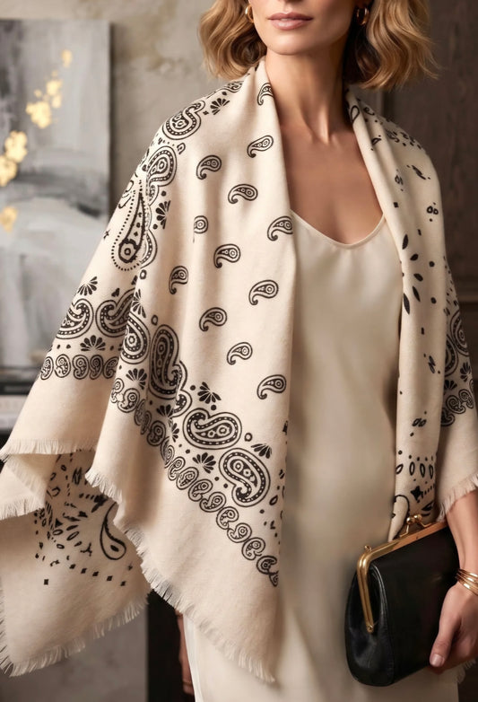 Gran pañuelo cuadrado de lana con estampado paisley 135*135cm