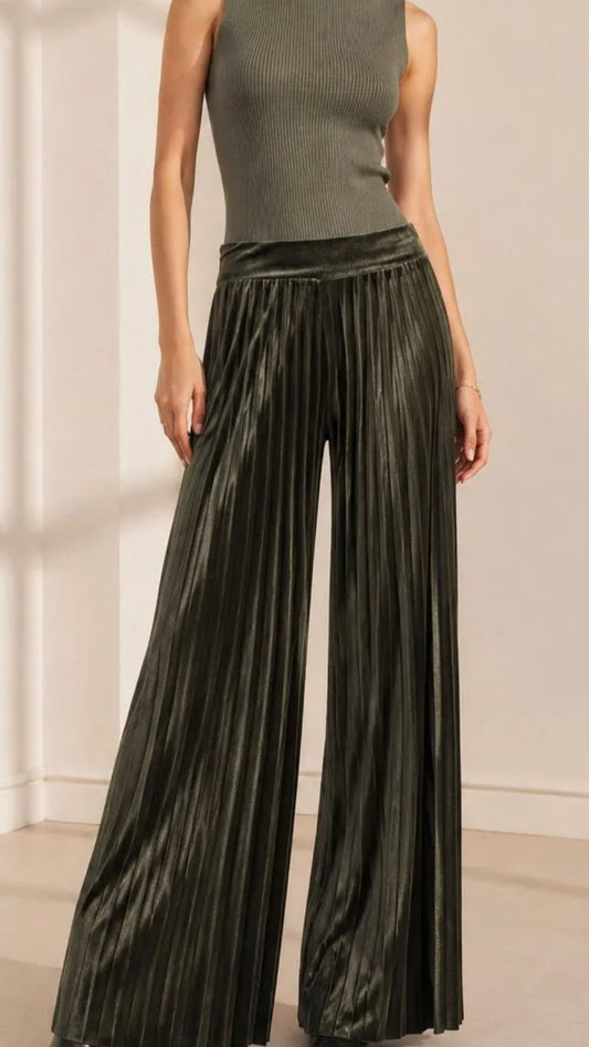 PANTALONES PALAZZO PLISADOS DE TERCIOPELO