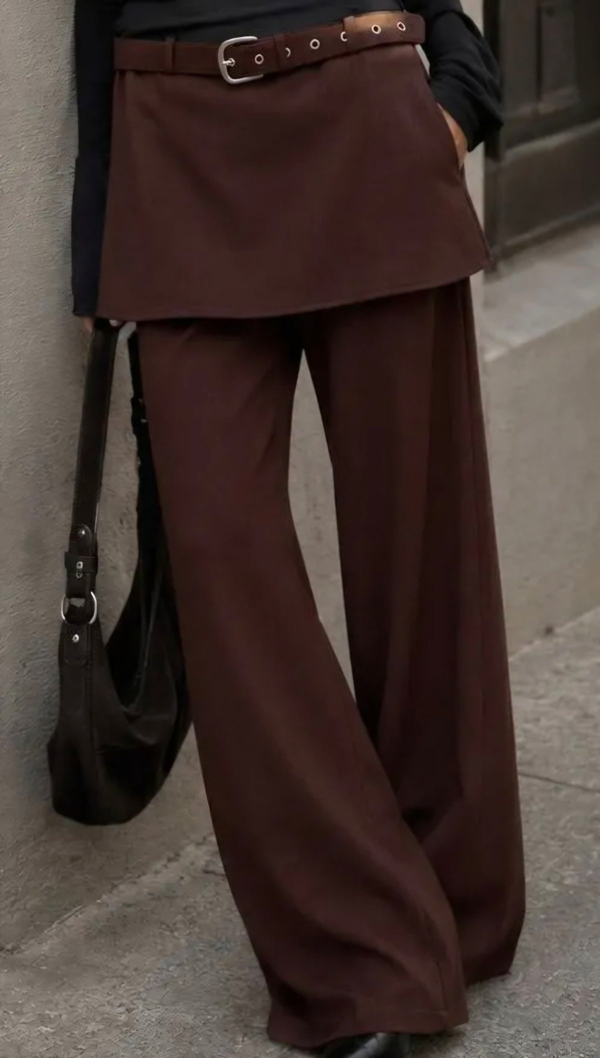 Pantalones falda anchos con cinturón