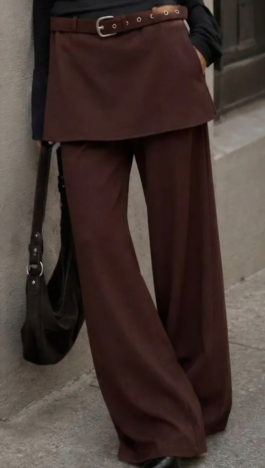 Pantalones falda anchos con cinturón