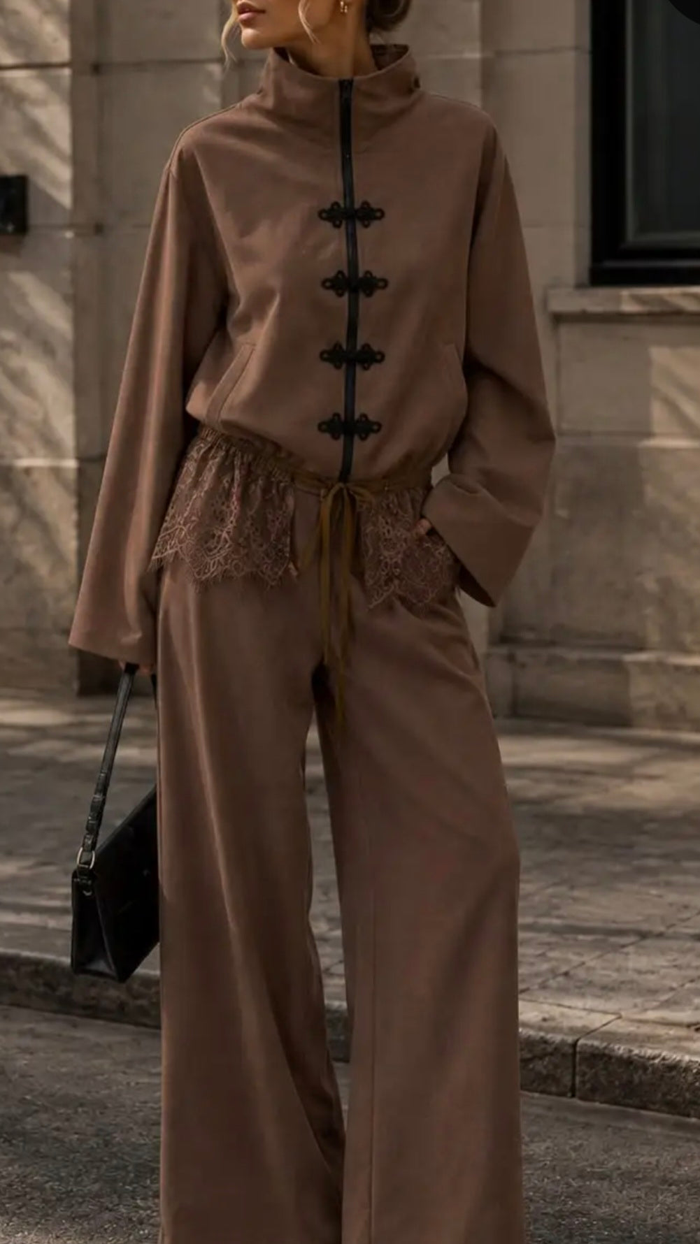 Conjunto de chaqueta y pantalón de encaje