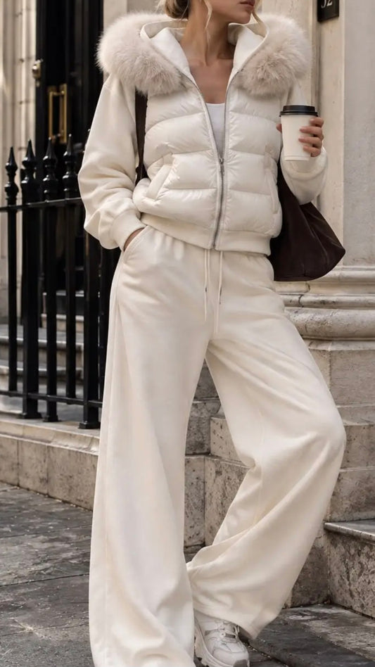 Conjunto de chaqueta acolchada con capucha y pantalones