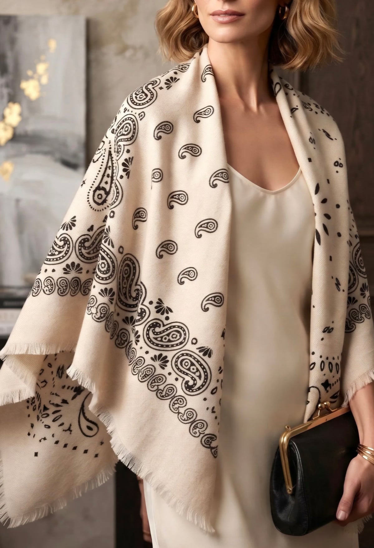 Gran pañuelo cuadrado de lana con estampado paisley 135*135cm