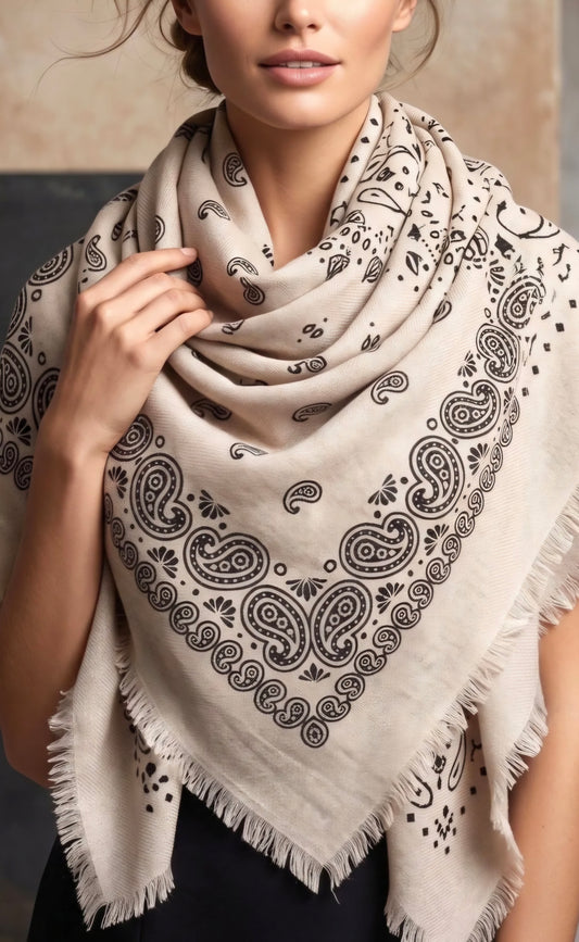 Gran pañuelo cuadrado de lana con estampado paisley 135*135cm