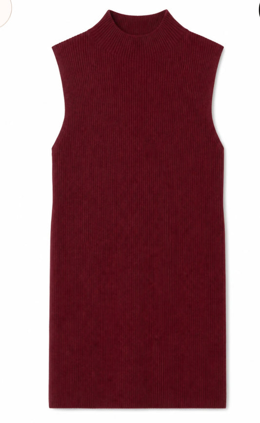 TOP SIN MANGAS DE PUNTO CANALÉ CON CUELLO ALTO